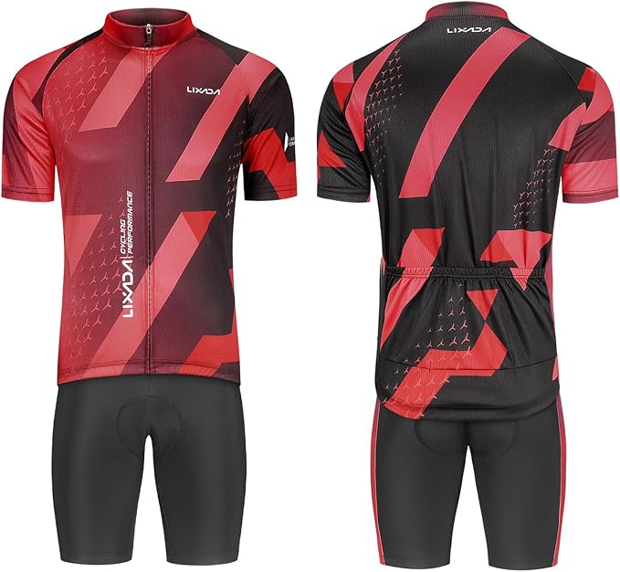 Lixada Men's Cycling Jersey Short Sleeve with Padded Shorts Quick-Dry Summer Short Bike Clothing Bicycle Shirts Pants Set