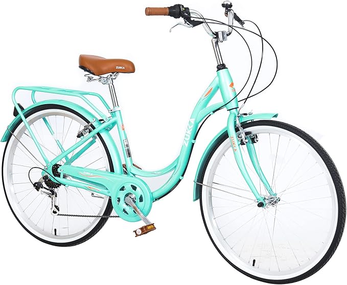 ZUKKA Beach Cruiser Bike for Women 24/26 Inch Ladies Bike 7 Speed Complete Cruiser Bikes with Dual V-Brake and Adjustable Seat, Adult City Bike for Women, Men, Multiple Colors