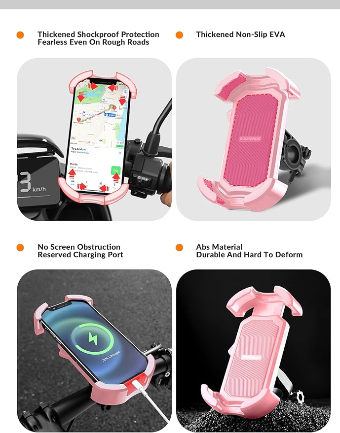 ROCKBROS Bike Phone Holder - Motorcycle & Scooter Mount, Adjustable, Shockproof, Security Lock, 4.7'-6.8' Phones