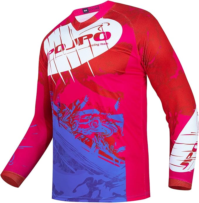 JPOJPO Men's Mountain Bike Jersey Long Sleeve MTB Off-Road Racing Downhill Motocross Shirts Quick Dry&Moisture-Wicking Tops