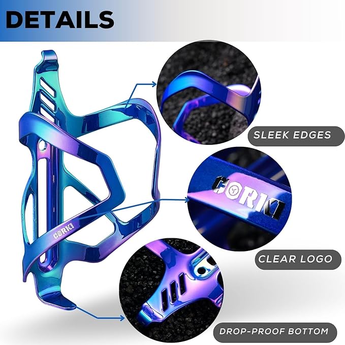 Corki Cycles Heavy Duty Bike Water Bottle Holder, Lightweight Aluminum Cage Shockproof Design for Road Mountain Gravel Bikes, Holds 18-30 oz, 2-Pack Iridescent Blue