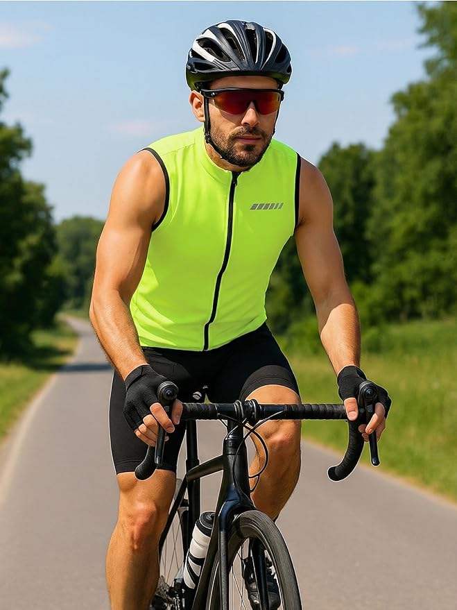 qualidyne Men’s Sleeveless Cycling Jersey, Full Zip, Quick-Dry Breathable Lightweight Knit, 3 Rear Pockets