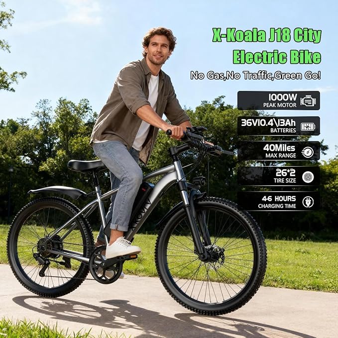 26'' Electric Bike for Adults 1200W Peak Motor 55 Miles Long Range 25MPH Commuter E-Bike with 7 Speed Gears IPX7 Waterproof Pedal Assist Electric Mountain Bicycle for Men (13Ah Battery-Gray)