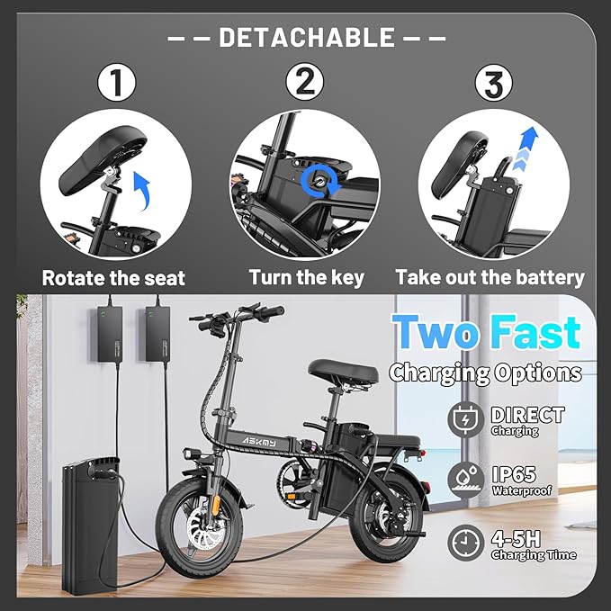 Foldable Electric Bike for Adults and Teens, 700W Peak Motor Ebike with 30-60 Miles PAS Range, 14" Folding Mini E Bike for Commute, Electric Bicycle with 48V Removable Battery