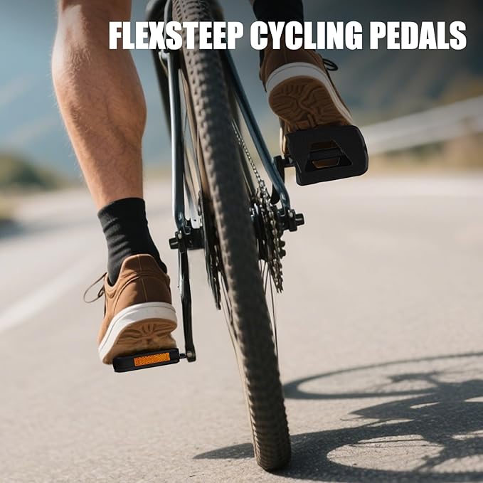 Bike Pedals - Non-Slip Plastic Pedals with Reflectors, Lightweight 9/16" Platform Fits City/Road/Hybrid/E-Bikes/Beach Cruiser/Most Adult Bikes