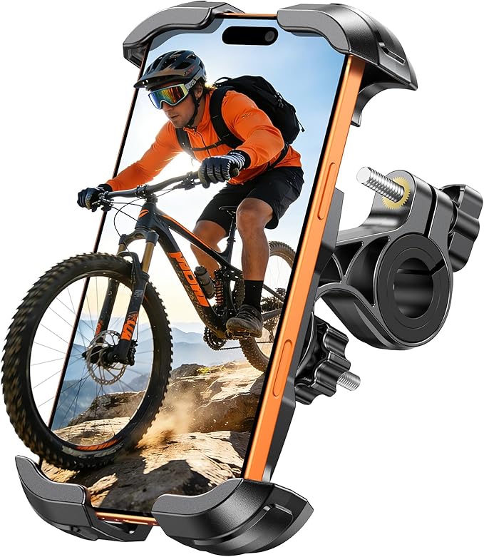Motorcycle Phone Mount [Secure Grip][Anti-Drop], Upgrade Bike Phone Holder [1s Stable Lock], 360° Rotatable Phone Holder for Mountain Bike/ATV, Fits for iPhone/Samsung 4.7-6.9", Screw Mount