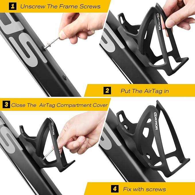 GXCROR AirTag Cage Bicycle Bottle Cage with Stealth Airtag Storage,Bike Water Bottle Holder,Water Bottle Holder for Bike,Durable,Bike Cup Holder for Most Bottle