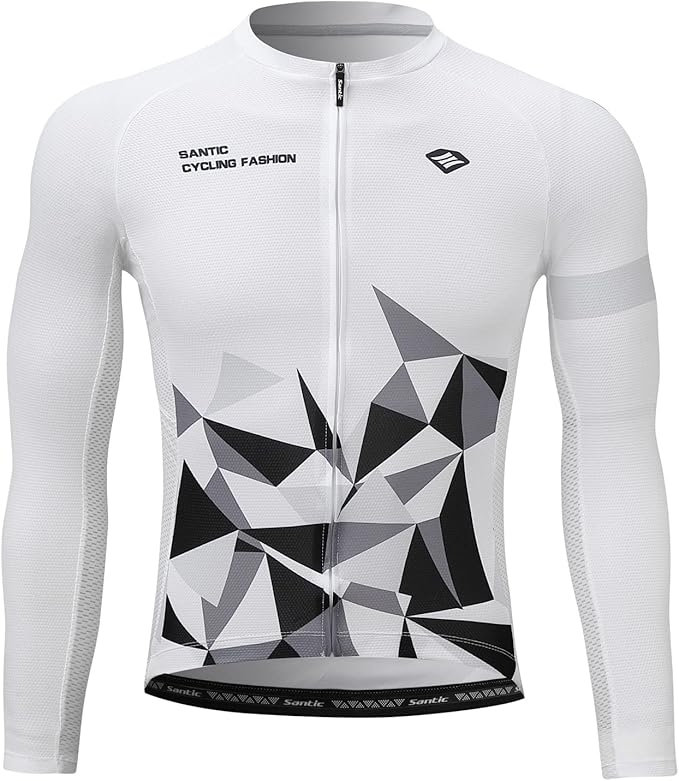 Santic Cycling Jersey Men's Long Sleeve Bike Reflective Full Zip Bicycle Shirts with Pockets