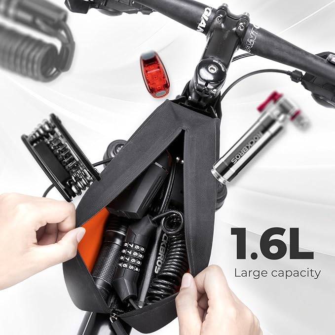 ROCKBROS Bike Top Tube Bag Bicycle Front Frame Bag Waterproof Bike Pouch Pack Bike Phone Bag Cycling Accessories Pouch for Mountain Road Bike Large Upgrade