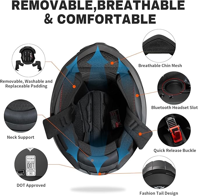 VCOROS Motorcycle Full Face Helmet for Unisex-Adults DOT Approved WS-609 Motorbike Street Bike Racing Helmets
