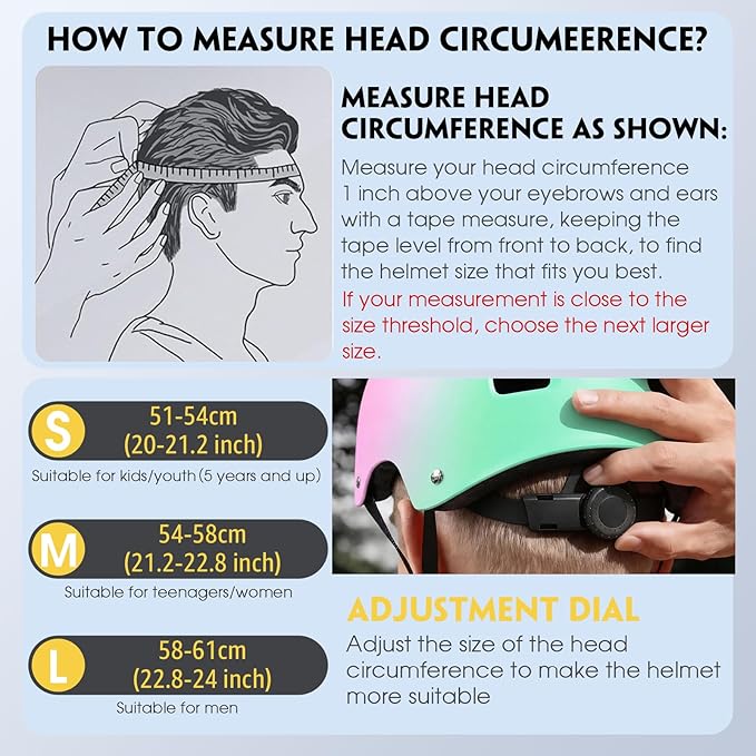 Skateboard Helmet for Adults - Adjustable Certified Safety Adults Helmet for Skateboarding Bike Bicycle Scooter Cycling Skate Skating Multisport Helmets for Women Men Boys Girls Kids Youth