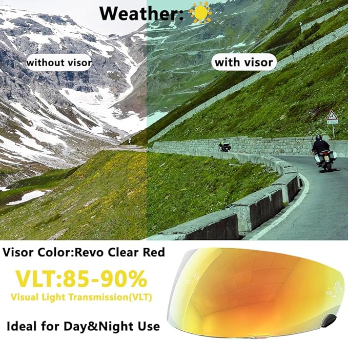 Qualifier DLX Helmet Visor,UV Protection Motorcycle Helmet Face Shield Compatible with Bell Qualifier DLX Mips/Qualifier/Star/Vortex/RS-1/RS-2/Revolver (Revo Clear Red)