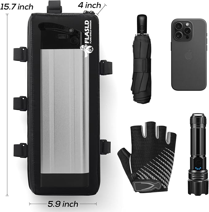 FLASLD Fireproof Electric Scooter Battery Hanging Bag, 15.3 x 5.9 x 4in Ebike Battery Bag, Electric Bike Bicycle Saddlebag, Storage Ebike Bag