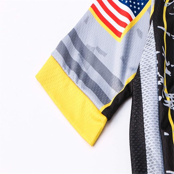 Cycling Jersey Men USA Summer Bike Short Sleeve 3-Pockets Breathable Quick-Dry Shirt S-3XL