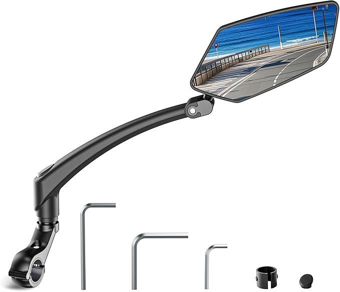 Bike Mirror Handlebar Mount 360° Adjustable and Rotatable, Wide Bicycle Mirrors for Handlebars with Long Arm, Safe HD Bike Rear View Mirror for Scooter, Motorcycle, Foldable Ebike Accessory Right