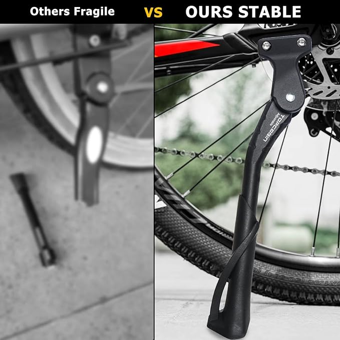 Bike Kickstand Enhanced,Rear Side/Center Mount,Aluminum Alloy Bicycle Kick Stand Adjustable Kickstand for Adult Bike 700C 24" 26" 28" 29 Mountain Road Bike(Black 2 Screw 24-29in Bike)