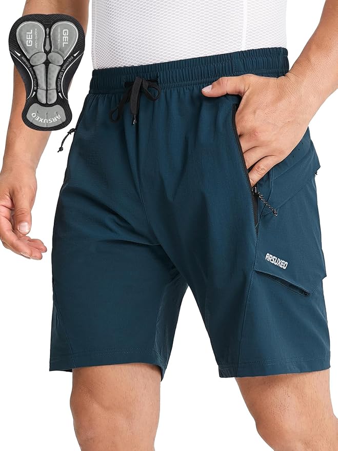 ARSUXEO Mens Mountain Bike Shorts Loose Fit Padded Bike Shorts Cycling Shorts Water-Resistant