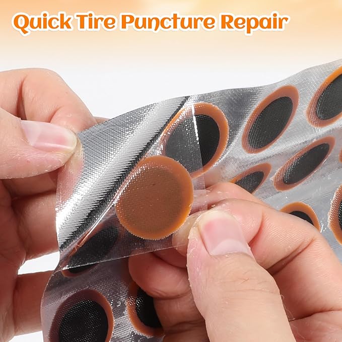 96 Pcs Bike Tire Repair Kit Bike Bicycle Tire Patches Rubber Patch Outdoor Cycling Bicycle Tire Tool Bicycle Inner Tube Puncture Patch Kits with 2 Pcs Metal Rasp for All Inflatable Inner Tubes