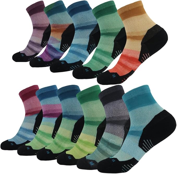 HUSO Unisex Digital Printed Athletic Quarter Running Socks 2,3,4,6,11 Pairs