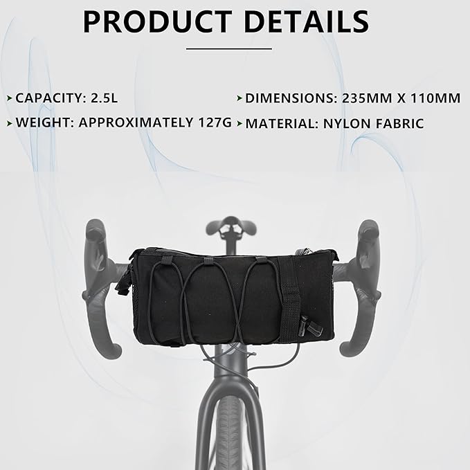 Simple Bar Bag for Adults – Waterproof Bike Front Bag with Side Pockets & Elastic Band, Cycling Handlebar Bag for Road, MTB & Commuter Bikes (Black)