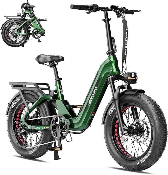 Heybike Ranger Foldable Electric Bike for Adults, 1200W/1800W Peak Motor, 28/32MPH E Bike, 55/90 Miles Range, 20"x4.0" Fat Tire Ebike with Removable Battery, Hydraulic Brakes for Snow, Beach,Commuting