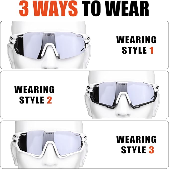 X-TIGER Polarized Cycling Glasses with 5 Interchangeable Lenses,MTB Biking Baseball Running Sports Sunglasses for Men Women