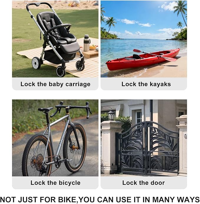 Venzio 6.5FT Resettable 3-Digit Keyless Combination Bike Cable Lock, 8mm Heavy Duty Steel, Anti-Theft Security Lock for Bicycle, Kayak, Helmet, Gate, Luggage, Skis, Portable Outdoor Cable Lock