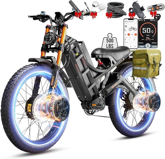 eAhora Romeo Pro 3 Electric Bike - [2026 Latest] 50MPH 5600W Dual Motor 60V 80AH 250Miles Long Range Ebike for Adults, 26" * 4.0 Fat Tire Fast Electric Mountain Bike Full Suspension Off-Road E-Bike