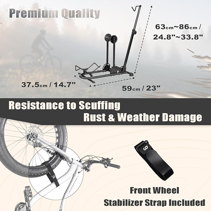 CyclingDeal Vertical Bike Stand - for Fat Bike Snow MTB Road Bikes with Max 5" Tire Width - Vertical & Horizontal Adjustable Bicycle Parking Rack with Seatpost Stabilizer - Wheel Sizes up to 29"