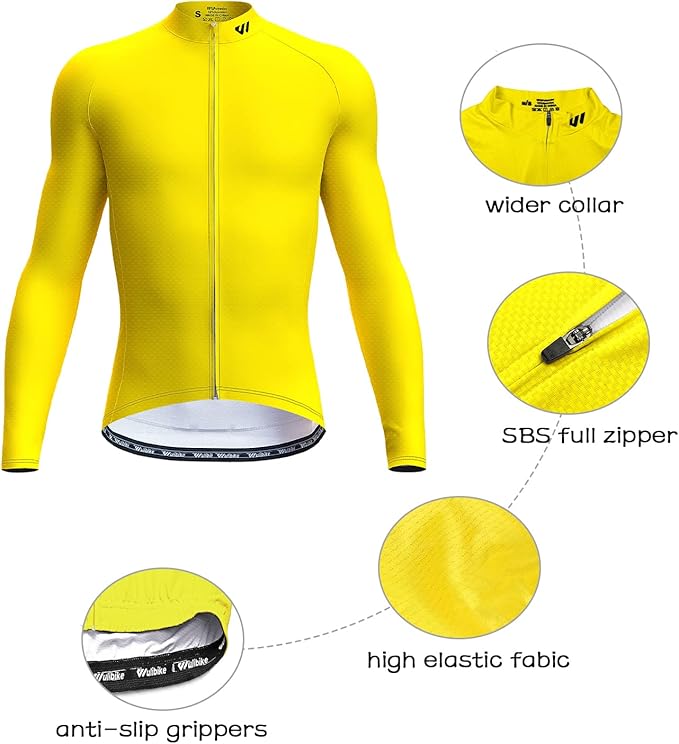 Men's Cycling Jerseys Long Sleeve Bike Biking Shirts Full Zip with Pockets Road Bicycle Clothing