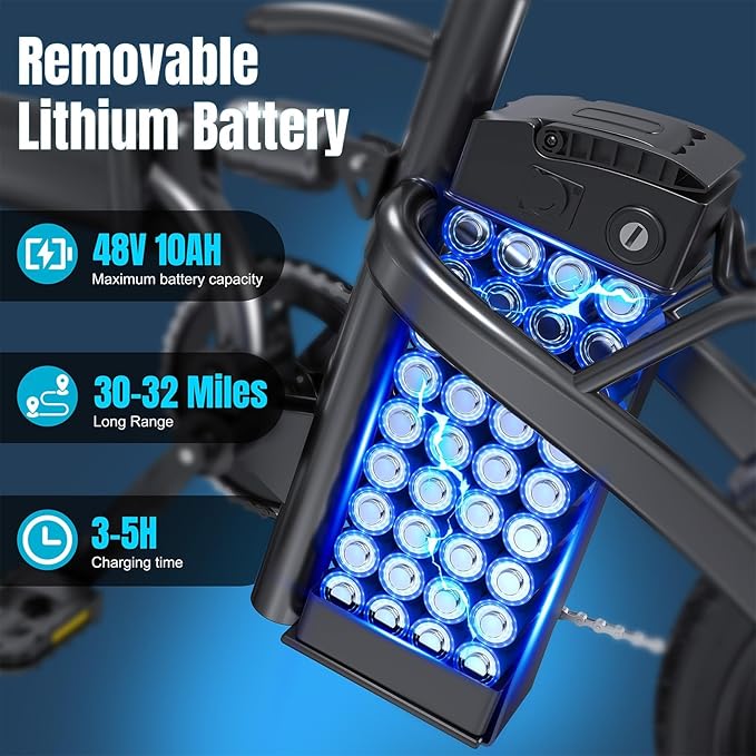 Electric Bike for Adults and Teens, 560W Motor 24MPH Compact Commuter Electric Bicycles, 32 Miles Range, 48V 10Ah Battery, 3 Shock Absorbers, 14" Foldable Ebike with Basket, UL 2849 Certified