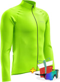Men's Cycling Jersey Moisture Wicking Long Sleeve Full Zip Bike Road Riding Biking Shirts+ Cycling Glasses