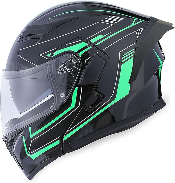 1Storm Motorcycle Modular Full Face Helmet Flip up Dual Visor Sun Shield: HB89 Arrow Green