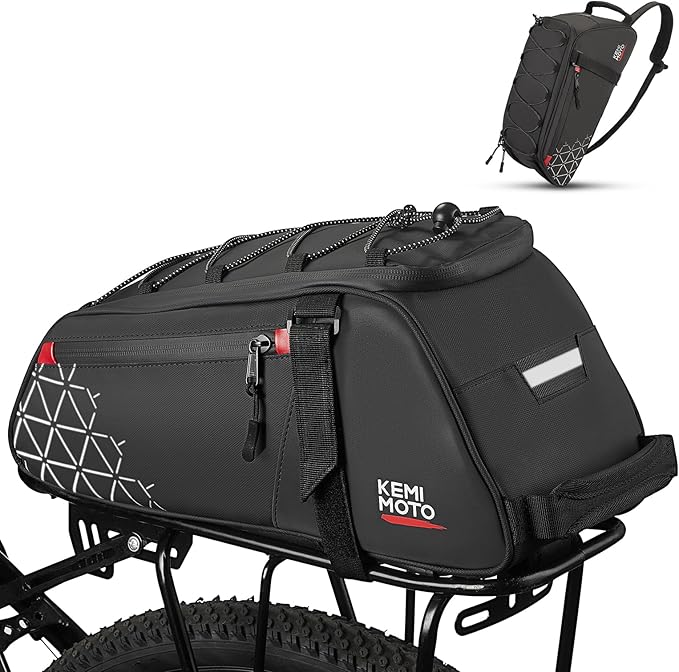 KEMIMOTO Rear Bike Rack Bag - 8L PVC Water Resistant Ebike Bags for Bicycle Rear Rack, Bicycle Trunk Pannier for Commuter Travel Shopping and Cycling (Black)