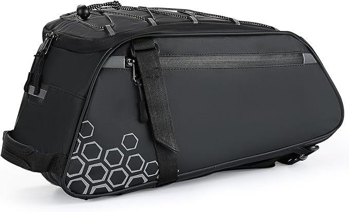 KEMIMOTO Rear Bike Rack Bag, 11L Water-resistant Trunk Bag 3-IN-1, Zippered Bicycle Backpack Shoulder Pannier Saddle Bag for Ebikes Cycling Commuting Travel Outdoor Camping