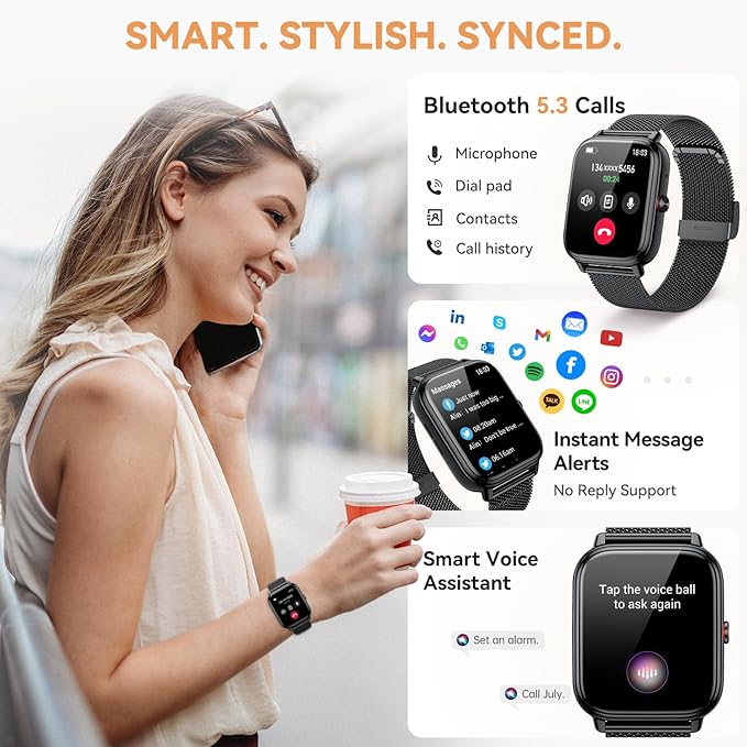 Smart Watch for Women Men- Answer/Make Call, Fitness Step Tracker Watch with Sleep Monitor/Activity Counter/110+ Sport Mode, Smartwatch for Andriod iPhone iOS Compatible