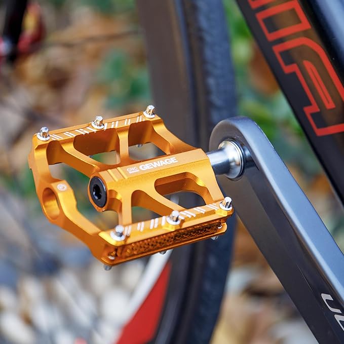 Mountain Bike Pedals - 3 Bearings Bicycle Pedals with Reflectors - 9/16” CNC Machined Flat Pedals with Removable Anti-Skid Nails for Road Mountain BMX MTB Bike