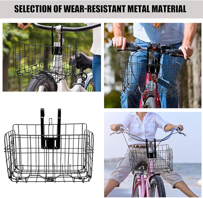 SUPVOX Bike Basket Front and Rear Folding Bicycle Basket, Black 990g Lightweight Portable Handlebar Storage for Mountain and City Bikes, Sturdy Cycling Accessory for Outdoor Riding