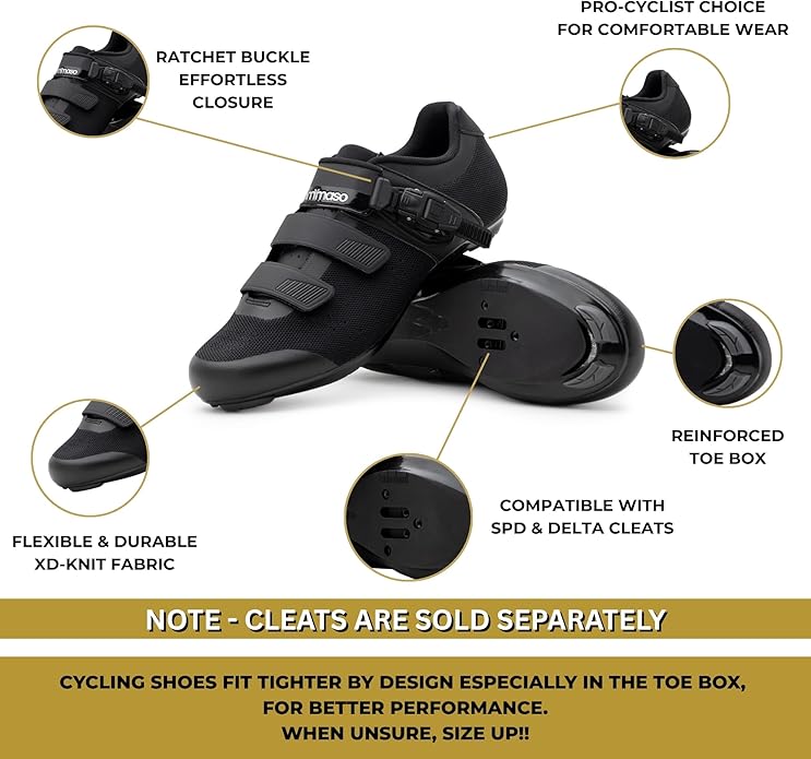 Tommaso Strada Mens SPD & Peloton Shoes—2 in 1 Cycling Shoes—Install Your Own Delta or SPD Cleats for Spin Bikes, Indoor Cycles or Most Mens Bicycles—Explore Bike Accessories