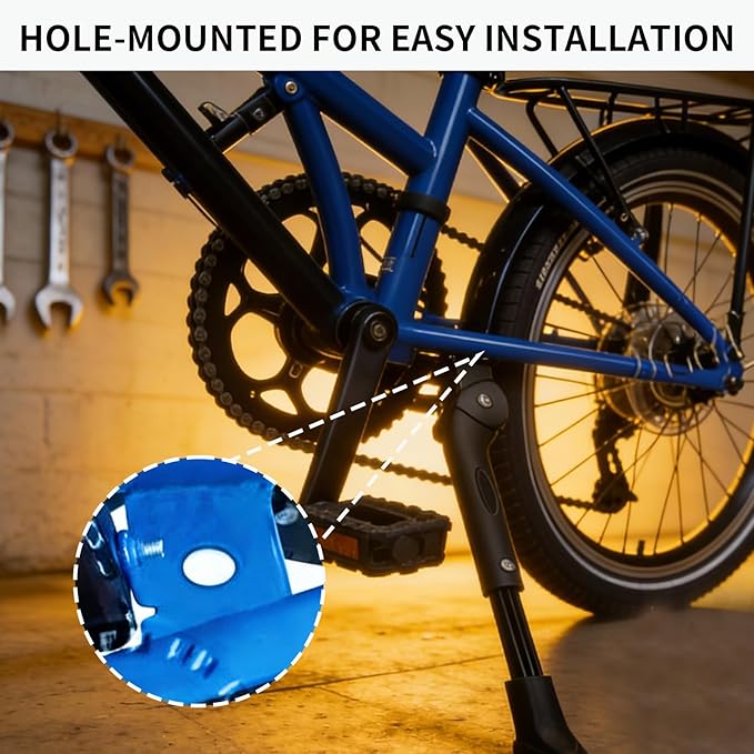 Center Mount Bike Kickstand Adjustable Bicycle Stand for 14 to 26 Inch Wheels, Heavy Duty Aluminum Alloy Kick Stand with Wide Non Slip Foot for Mountain, Road, Hybrid and Electric Bikes
