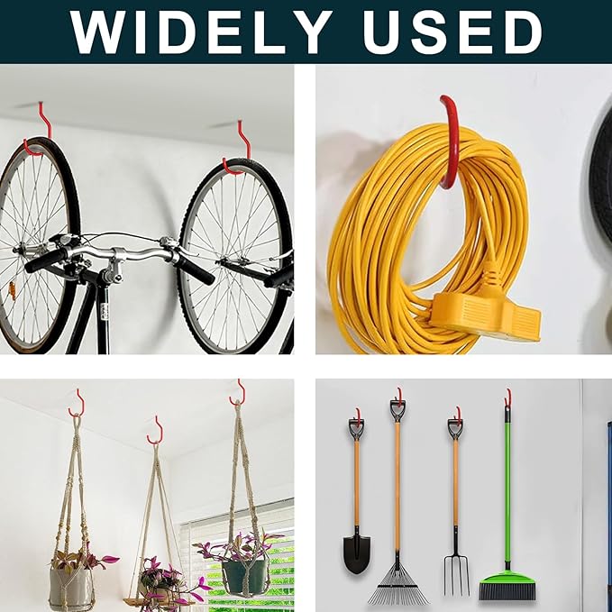 10-Pack Red Garage Bike Rack Heavy Duty Hooks for Wall Mount and Screw in Ceiling Hook for Hanging Bicycle Storage