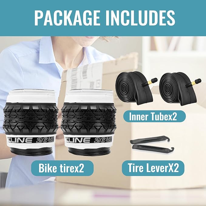 Hycline 26x2.125 Cruiser Bike Tires Set: 2-Pack 26-inch Premium Butyl Rubber High-Performance Folding Replacement Bicycle Tires for Beach Cruiser and Urban Commuting Bicycle