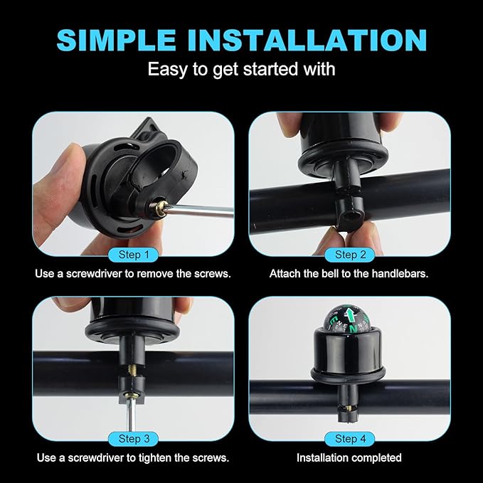 Pack of 2 Aluminum Alloy e-Bike Accessories for Adults | Compass Bicycle Bell & Loud Bike Horn Fits in 22.2mm Handlebars | Must Have Accessory for Men & Women for Mountain & Road