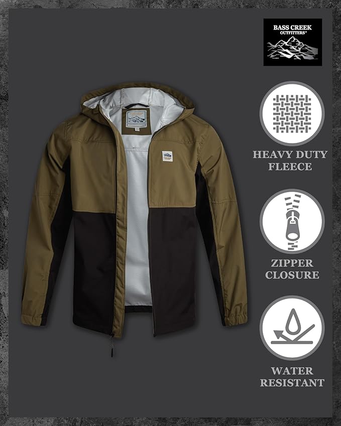 Bass Creek Outfitters Mens Windbreaker - Lightweight Mens Rain Jacket for Running Cycling Hiking with Hood
