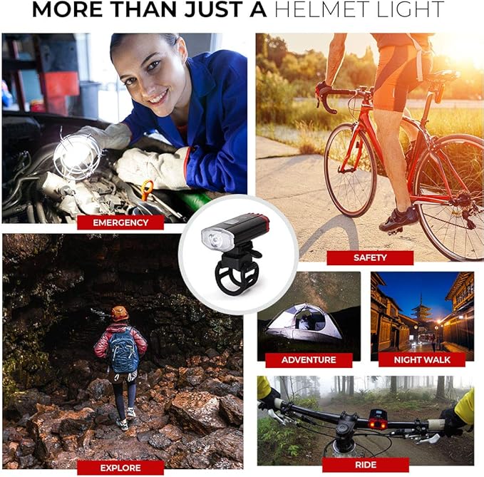 Rechargeable Bike Helmet Light - Night Riding Bicycle Helmet Light and Safety Cycling Accessories, Mountain Biking and Motorcycle LED Flashlights with Flashing and Steady Modes