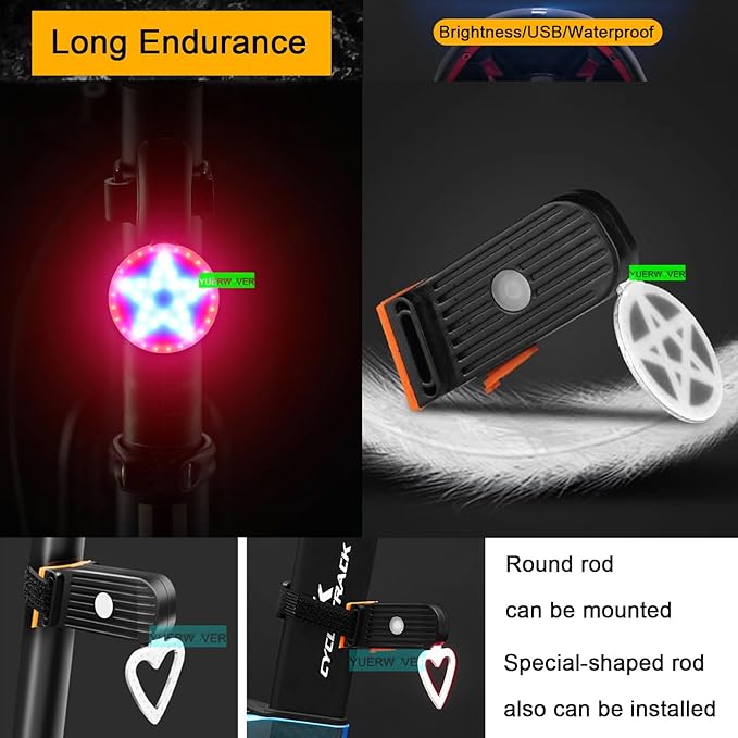 Bike Tail Light LED Rechargeable Rear Bicycle Light for Night Riding Cycling Bright Back Mountain Bike Ebike Accessories Waterproof Safety Warning Light for Adult Kids