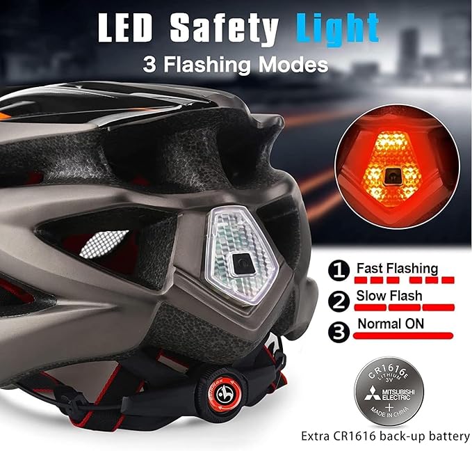 Basecamp Bike Helmet for Women Men with LED Safety Light Removable Sun Visor Lightweight Bicycle Helmet Adjustable Breathable Mountain & Road Cycling Helmets for Adult
