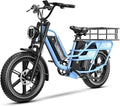 Dual Battery Electric Bike for Adults, 160 Miles Cargo Ebike with 48V 60AH Removable Battery, 1450W Peak Motor 34MPH Electric Bicycle, 20" x 4" Fat Tire Dual Hydraulic Brakes E Bike Blue with Basket