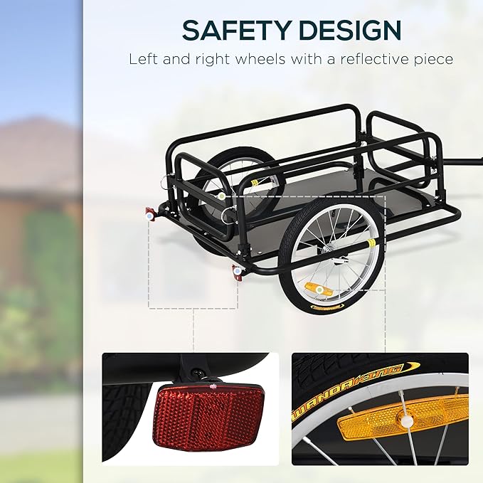 Bike Cargo Trailer, 110 lbs Load Capacity, Heavy-Duty Bicycle Wagon Cart w/16 Wheels, Foldable Compact Storage with Universal Hitch, Fits 20” - 26” Bicycle Wheels