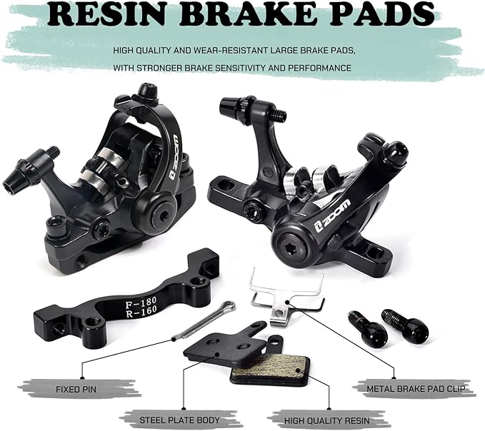 BUCKLOS Mountain Bike Mechanical Disc Brake Caliper with Adapter, MTB Dual Piston Line Pulling Brakes Aluminum Alloy Calipers Front +Rear with Brake Pads for Road Bike, Mountain Bike